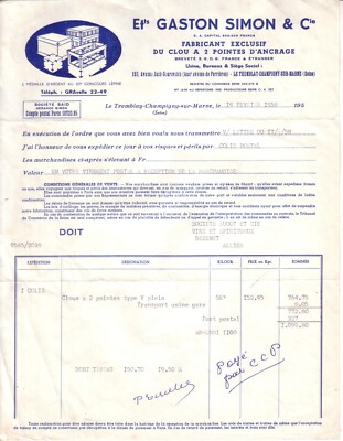 LE TREMBLAY CHAMPIGNY - INVOICE GASTON SIMON & CIE, 2 POINT NAIL - 1958