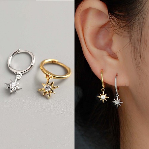 Cz Diamond Star Charm Dangle Hoop Earrings for Women Dainty Hoop Dangle Earrings