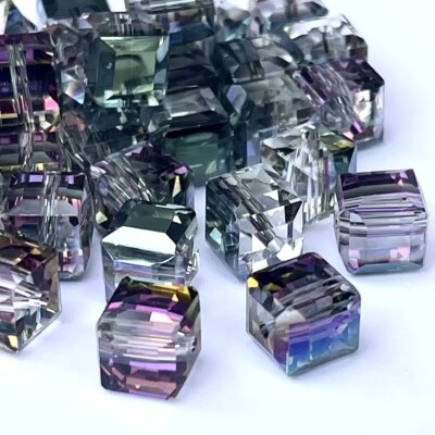 Glas Perlen Glasschliffperlen Kristallperlen Würfel Volcano 9mm 10 Stück