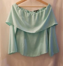DECKER Carolina Top Blouse Women Small Sage Green Off Shoulder Long Sleeve