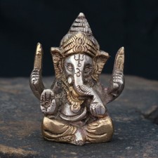 Ganesha Figur silber-gold aus Messing - Ganesh Glücksbringer Schutz Indien Gott