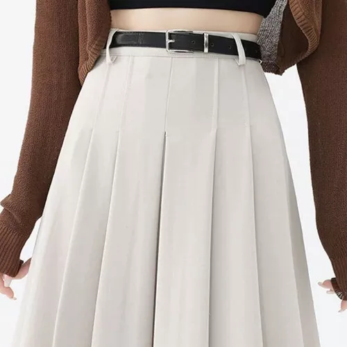 Faldas plisadas retro cintura alta para mujer faldas largas oficina informales faldas línea A - Imagen 3 de 28