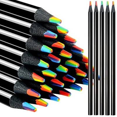  7 in 1 Rainbow Pencils Bulk, Valentines Day Gifts for Kids, Black Wood-12
