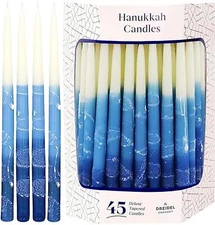 	Dripless Premium Tapered Hand Decorated Multi Blue Frosted Hanukkah Candles -	