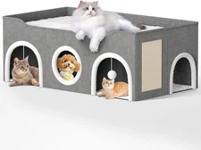 Top Bed Three Rooms Cat Condos,All-In-1 Extra-Wide Cat House for Indoor