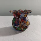 Vtg. Murano Millefiori Ruffled Mini Glass Vase