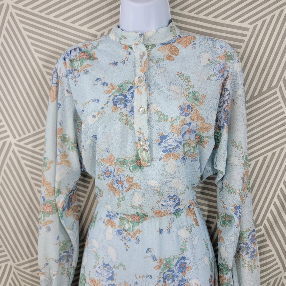 Vestido Camisa Vintage Semitransparente Tamanho 8/10 Floral Rosa Alt Saia Pinup Azul Seda Bld - Imagem 3 de 4