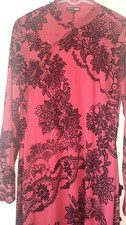 Fashion Nova Pink Black Floral Mesh Long Sleeve A-Line Maxi Dress Size 1x