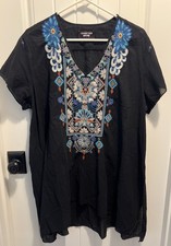 Johnny Was Workshop Light Weight Black Cotton Dress / Coverup Embroidery Size XL