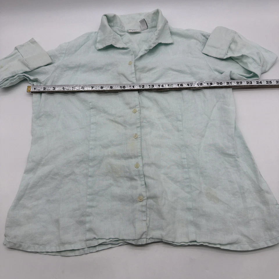 Covington 100% Linen Button Up Shirt Women L Green  Light  3/4 Sleeve .#37756 - Image 3 of 4