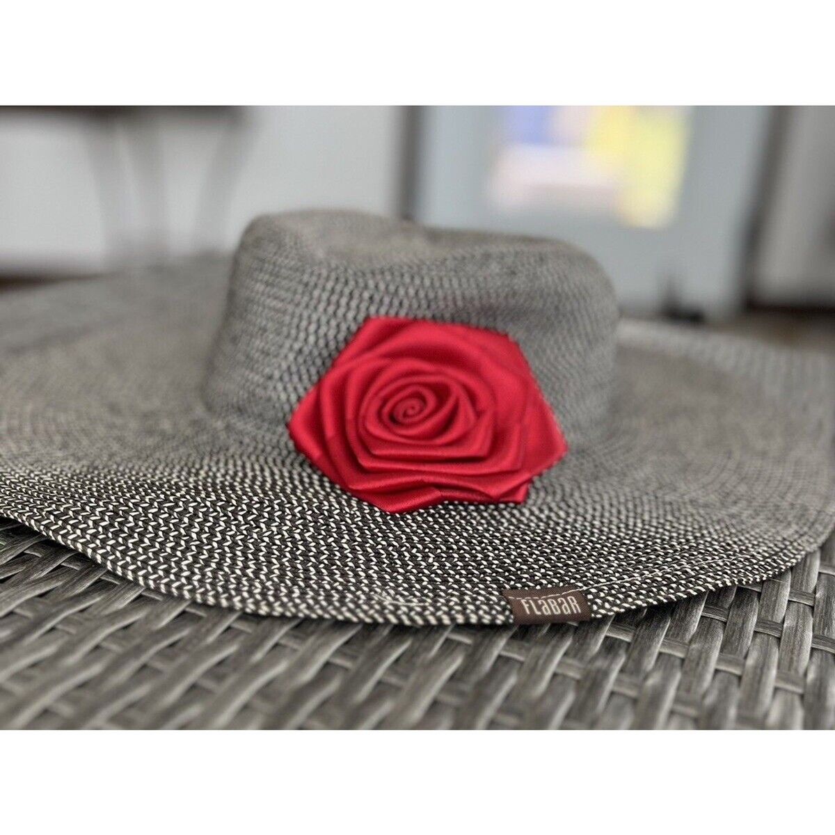 FLABAR Paper Straw Brown & White Mix Floppy Sun Hat with 