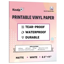 Printable Waterproof Paper for Inkjet Printer, 8.5x11 In 30 Sheets Matte Whit...