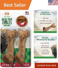 Medium Bison Flavor Dog Chews - Rawhide-Free, Dental Health Benefits 2 Count