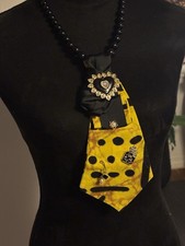 Women's Yellow/Black Polka Dot Fabric Neck Tie w/ Pins, One Size