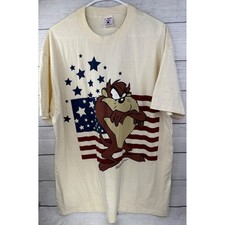 Vintage Looney Tunes Taz American Flag Graphic T Shirt XL Cotton USA Made