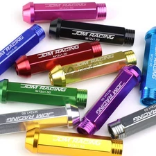 20x Open-End Black M12x1.5 25mmOD 90mm Lug Nuts+Adapter for Conical Seat Wheels