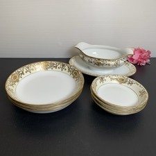 Lote De 4 Platos De Ensalada Noritake Viscount Verde Y Dorado | Porcelana Vintage Japonesa De 8,25"