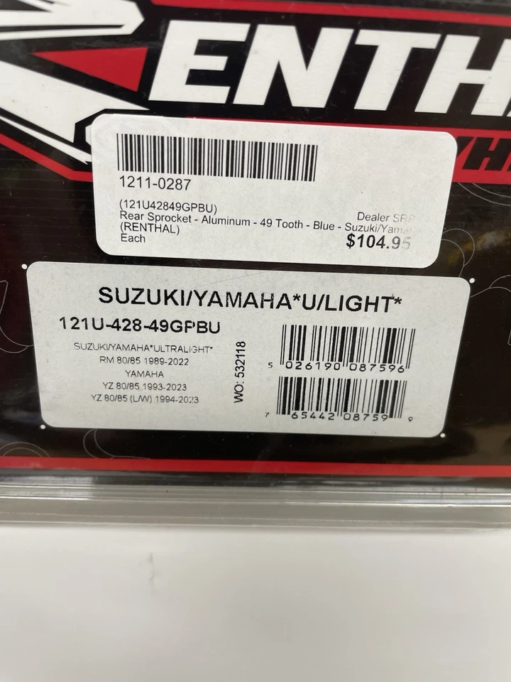 Piñón trasero Yamaha YZ85 Renthal 2002-2025 49 dientes - azul - aluminio Foto 2 de 3