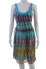 Tory Burch Women Silk Geometric Midi Tank Dress Blue Size 4