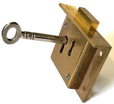 Solid brass till lock  Antique furniture cabinet chest drawers bureau key bolt