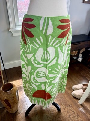 Maison D  Amelie Green Tropical Linen Blend Midi Skirt