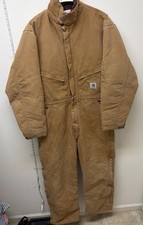 Vtg Carhartt Coveralls Men 42 Regular Brown Duck Quilt Lined Corduroy Collar USA