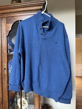POLO RALPH LAUREN MENS CLASSIC 3 BUTTON COTTON SWEATER - SHALE BLUE Excellent