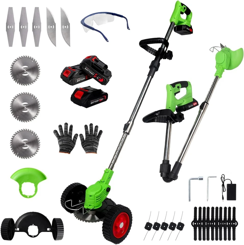 Cordless Electric Weed Wacker 21V 3 Batteries Foldable Lightweight Garden Tool - Image 3 of 4