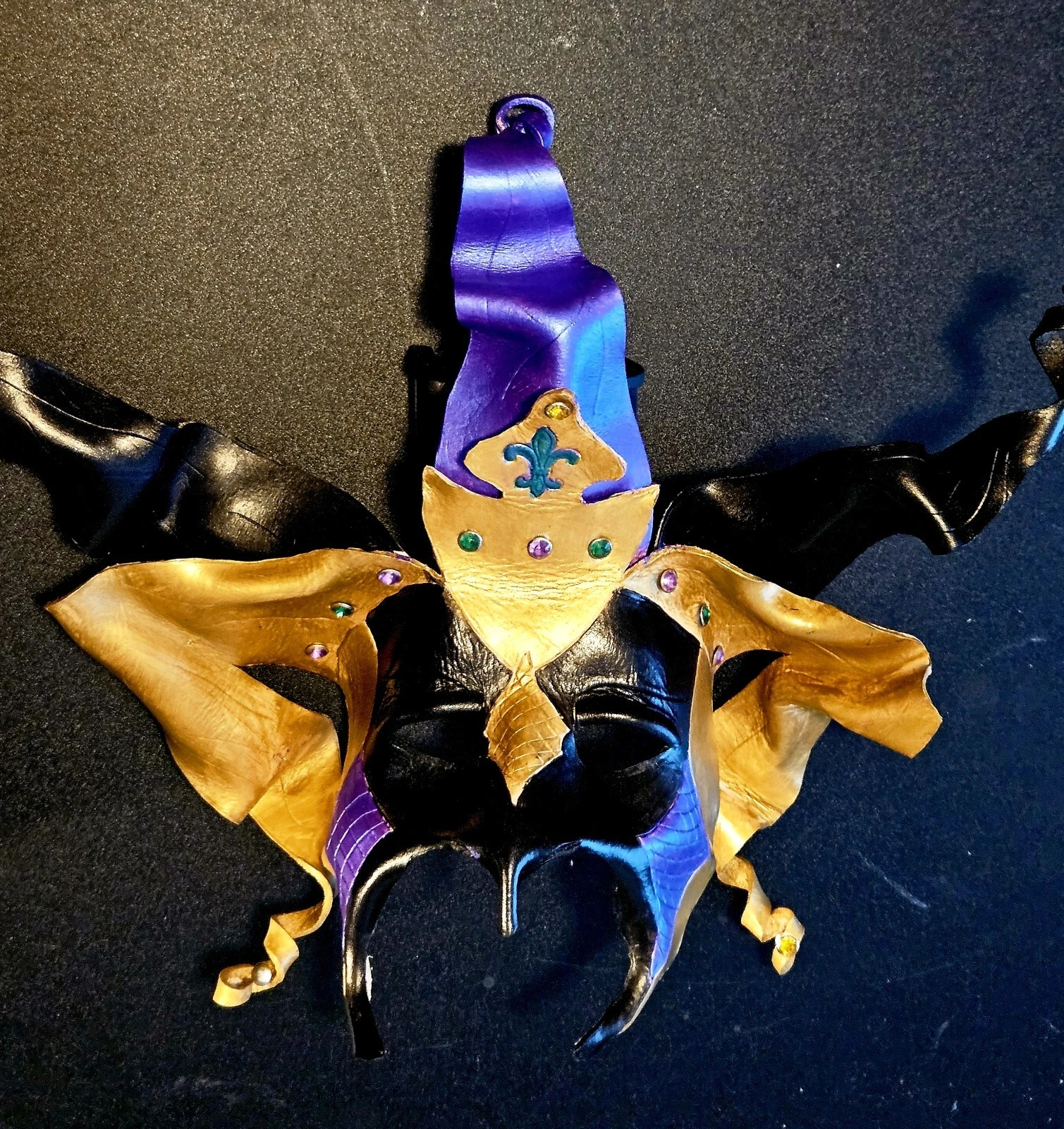 Leather Mad Jester Mask Handmade Masquerade Mardi Gras