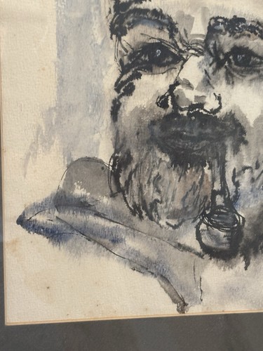 VTG WATERCOLOR INK PAINTING ~CAROL SEBOLD ARTIST ~ Impressionist Seaman Portrait - Picture 5 of 7