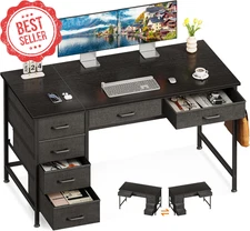 48" Computer Desk Black w/ 6 Drawers Storage Reversible Home Office Table