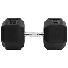 BalanceFrom Rubber Encased Hex Dumbbell, 80 lbs, Single, Black