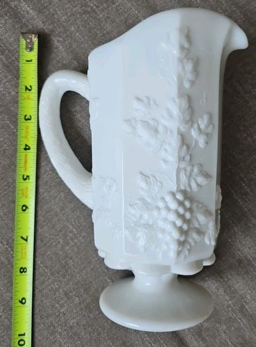 Vintage White Milk Glass Pitcher With Grapes Design