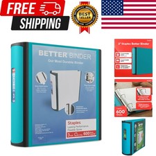 Heavy-Duty 3-Inch D-Ring Binder, Teal   Large Capacity 3-Ring Binder with Poc...