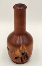Vintage Wood Turned Natural Vase Signed 6.5" Tall