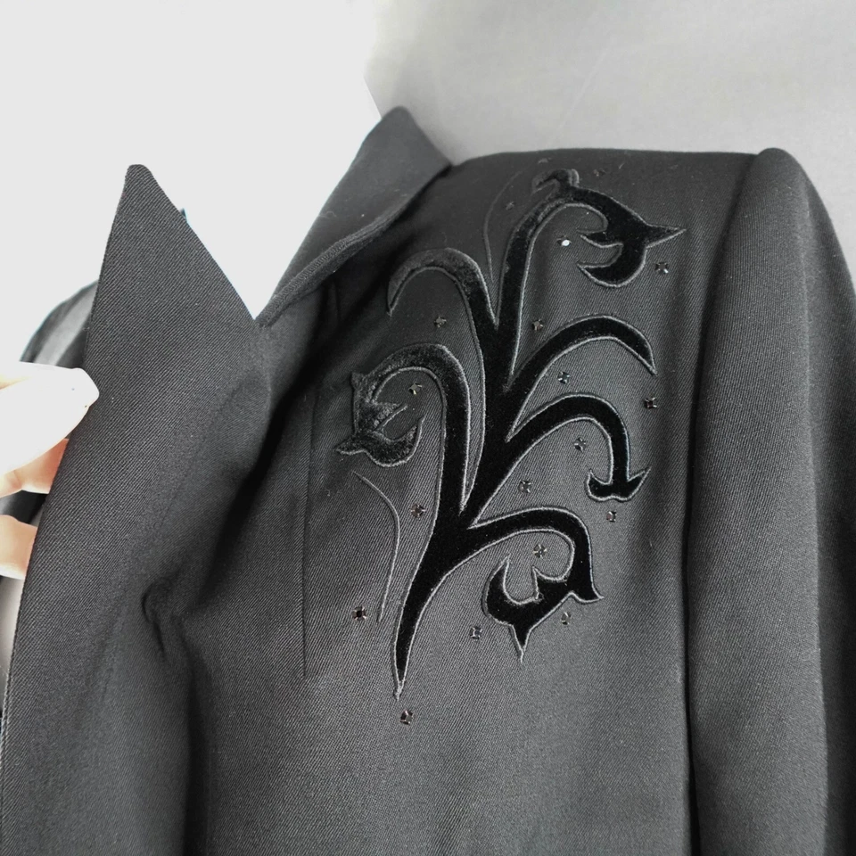 Blazer retro brillante vintage Lane Davis para mujer 14 negro Western Flock terciopelo Y2K Foto 2 de 4