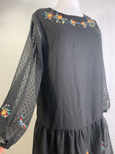 JAPNA Dress Large Boho Floral Embroidered Long Sleeve Round Neckline - Picture 5 of 12