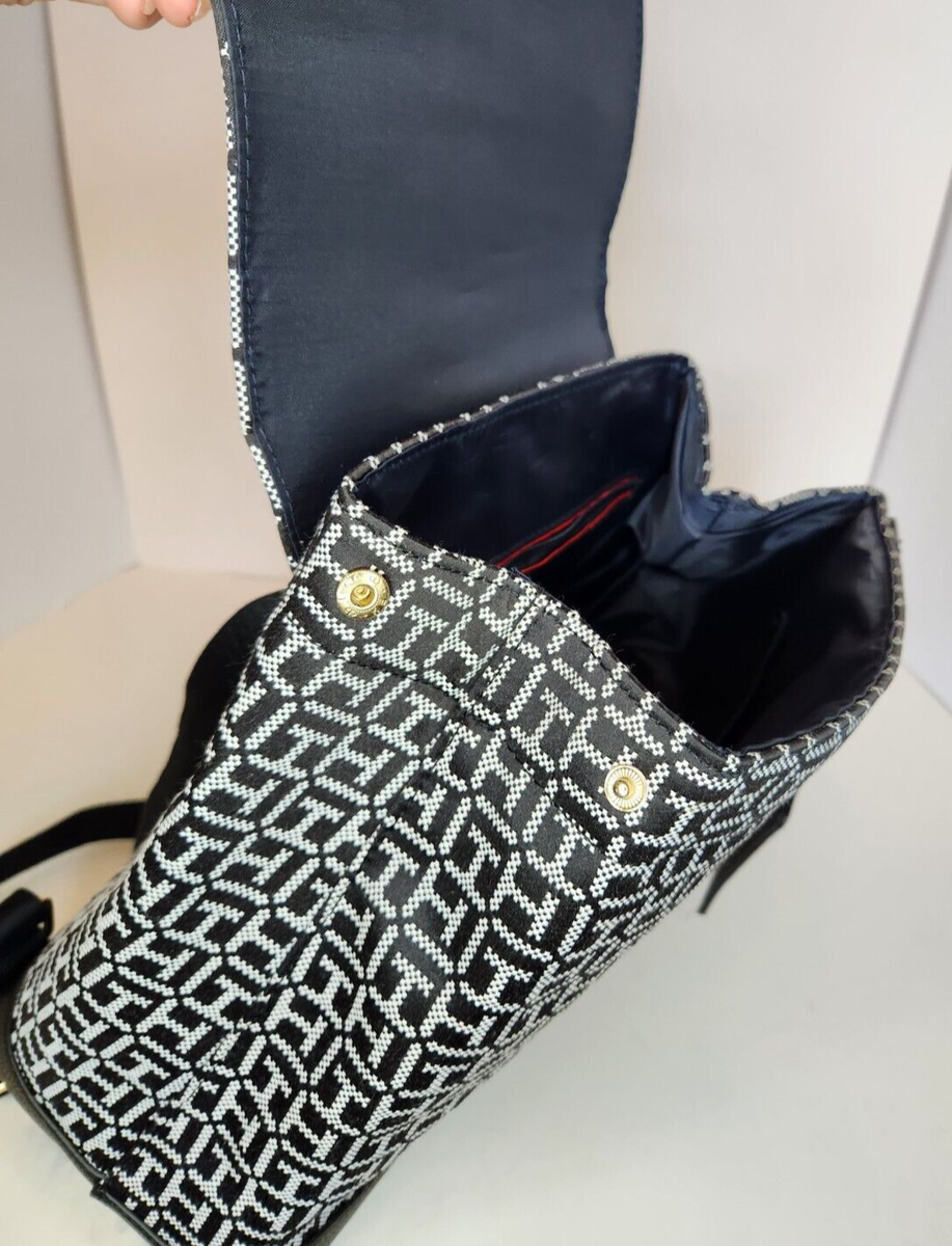 Tommy Hilfiger Large Black Jacquard Backpack with Detachable 