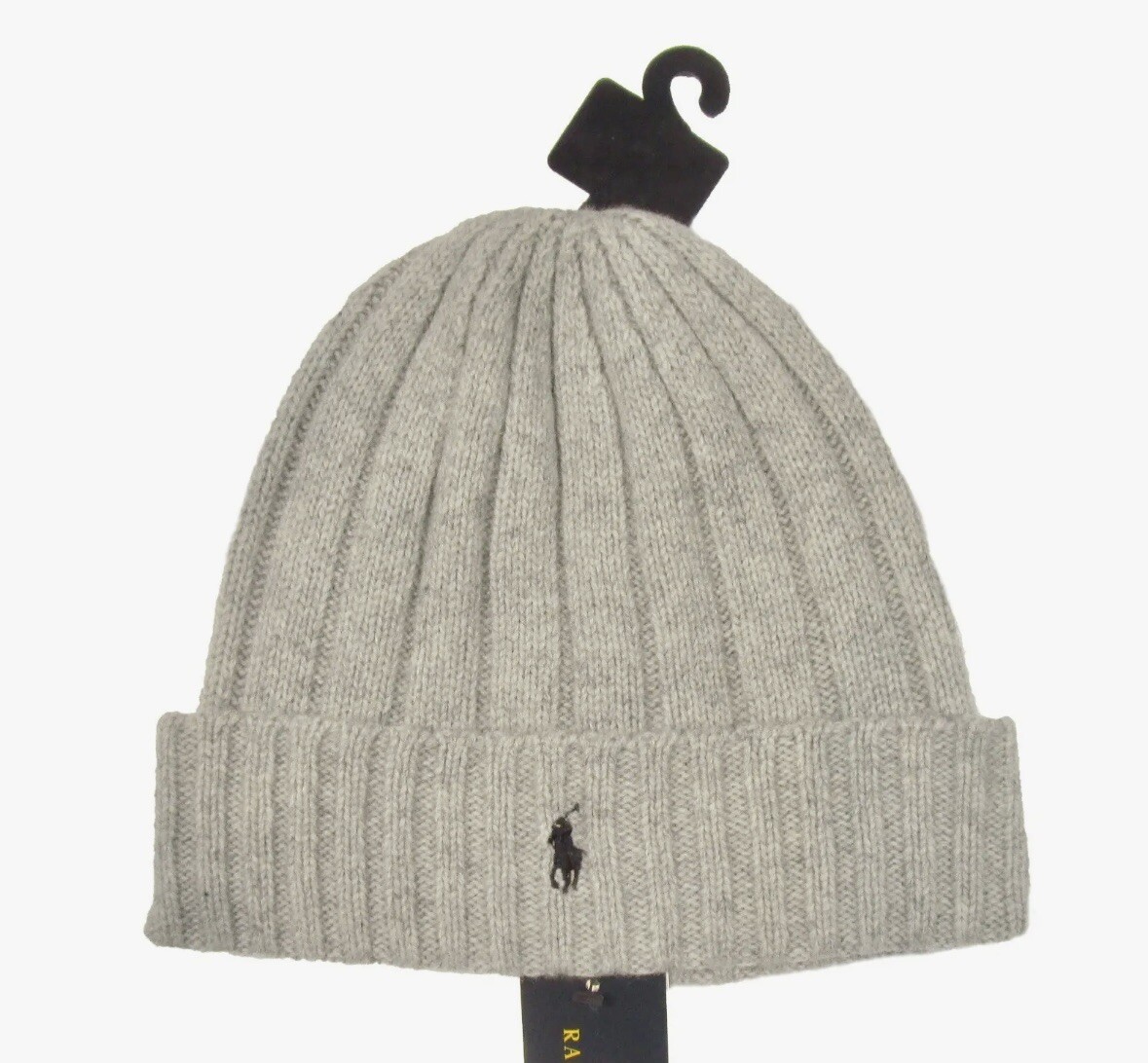 Polo Ralph Lauren cappello invernale uomo berretto teschio lt grigio pony blu nuovo con etichette pp0054