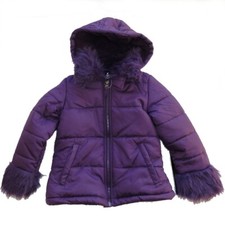 ROTHSCHILD Purple Faux Fur Trim Hooded Puffer Jacket Coat M 5 6
