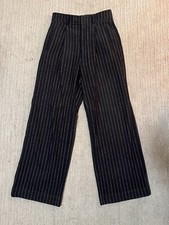 Everlane Pants Women's 4 Navy Blue Striped Wool Pleated Slash Pockets Wide Leg