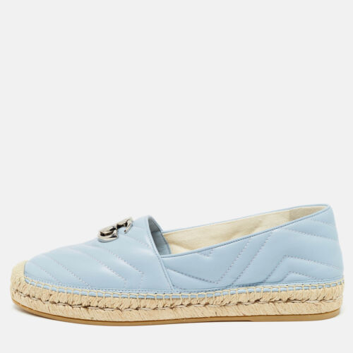 Gucci Blue Matelasse Leather GG Marmont Espadrille Flats Size 40.5 - Picture 1 of 9