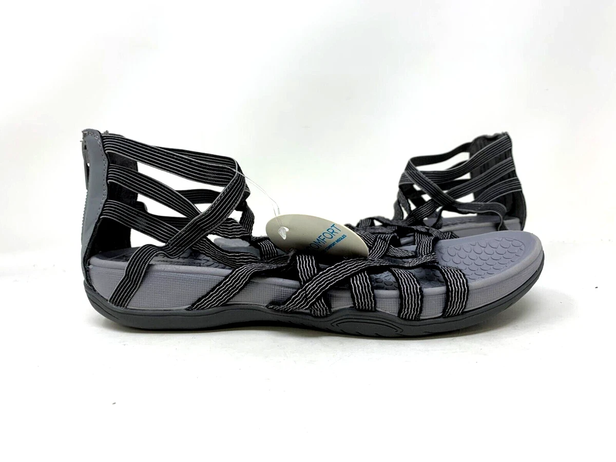 Croft And Barrow Women s Pond Black Zip Up Sandals Size 6.5 92Q eBay