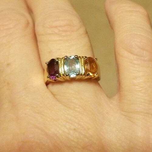 Fashion 18KT GE Yellow Gold Ring With Brown, blue & purple Stone Size 6 - Picture 5 of 11