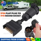 Car Trailer Adaptor 7 Pin Flat Male plug to 7 Pin Large round Female socket OZ