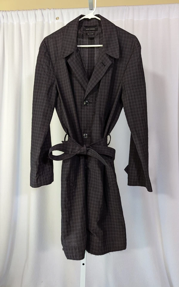 Chaqueta de trinchera Marc Jacobs Primavera 2015 Ropa de hombre a cuadros Madrás con cinturón 46 Italia Foto 2 de 4