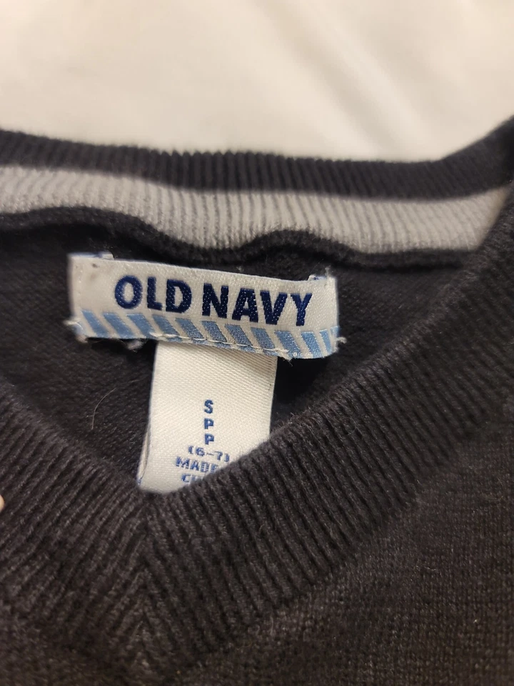 Suéter Argyle negro azul marino antiguo para niños talla S 100 % algodón Foto 3 de 4