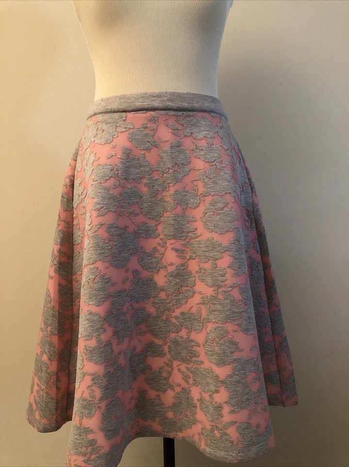 CATHERINE MALANDRINO bush pink embossed floral lace scuba swing flare skirt 8 - Image 2 of 4