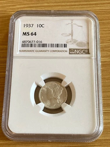 1937 MERCURY DIME. NGC MS64