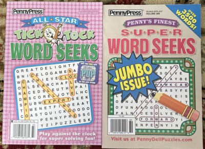 Lot of 2 Penny Press All Star Tick Tock And Super Word Seeks Puzzles Books
